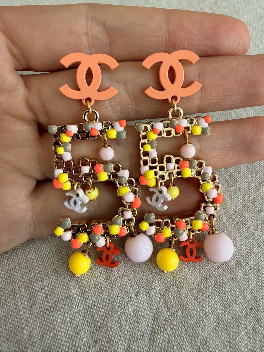 CHANEL CC Logo Colorful Charm Statement Earrings